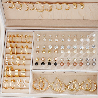 108pcs Earring Set for Women Mixed Pearl Rhinestone Metallic Geometric Stud Earrings & Hoop Earrings - Boho Fashion Jewelry Set for Daily Wear Vacation Date Party Gift