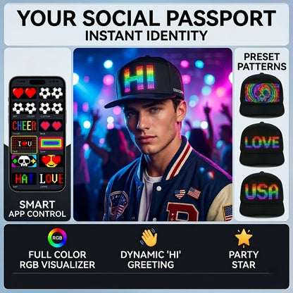 Programmable LED Hat APP Controlled Scrolling Text Animation Light Up Cap Unisex Adjustable Smart LED Baseball Cap for Party Wedding Valentine's Day Carnival Festival Men Women