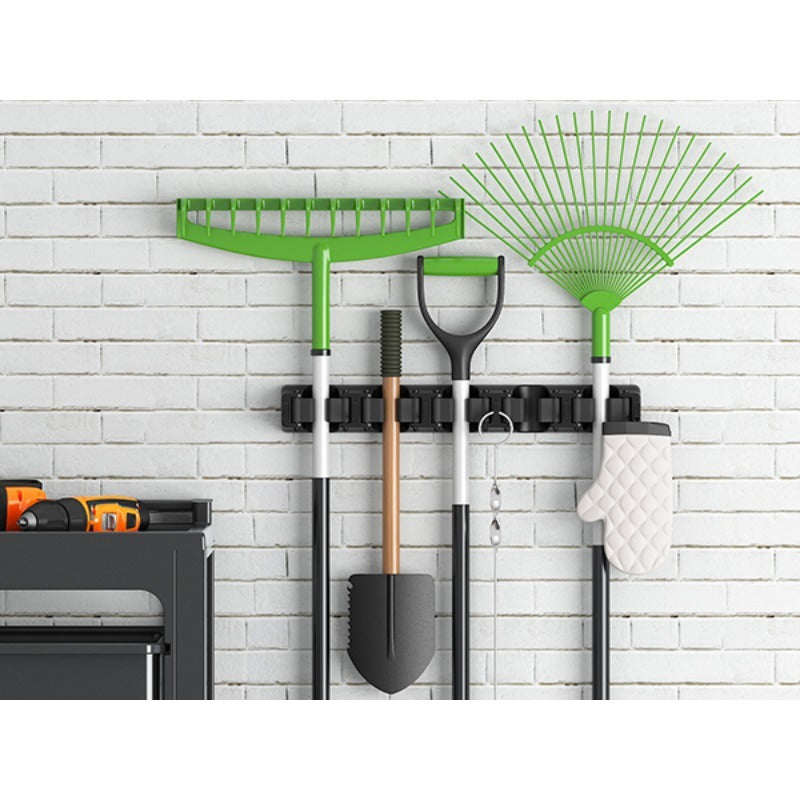 Wall-Mounted Mop and Broom Holder Organizer 5 Slots 6 Hooks Heavy-Duty Non-Slip Cleaning Tool Rack for Home Garage Kitchen Laundry Room Boat – Easy Install on Any Surface