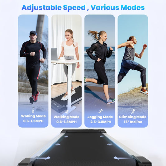 Under Desk Walking Pad Treadmill 2.5HP 15% Incline 4-in-1 Quiet Motor 265 Lbs Capacity with Remote Control & LED Display - Portable Home Office Fitness Treadmill for Walking, Jogging & Weight Loss