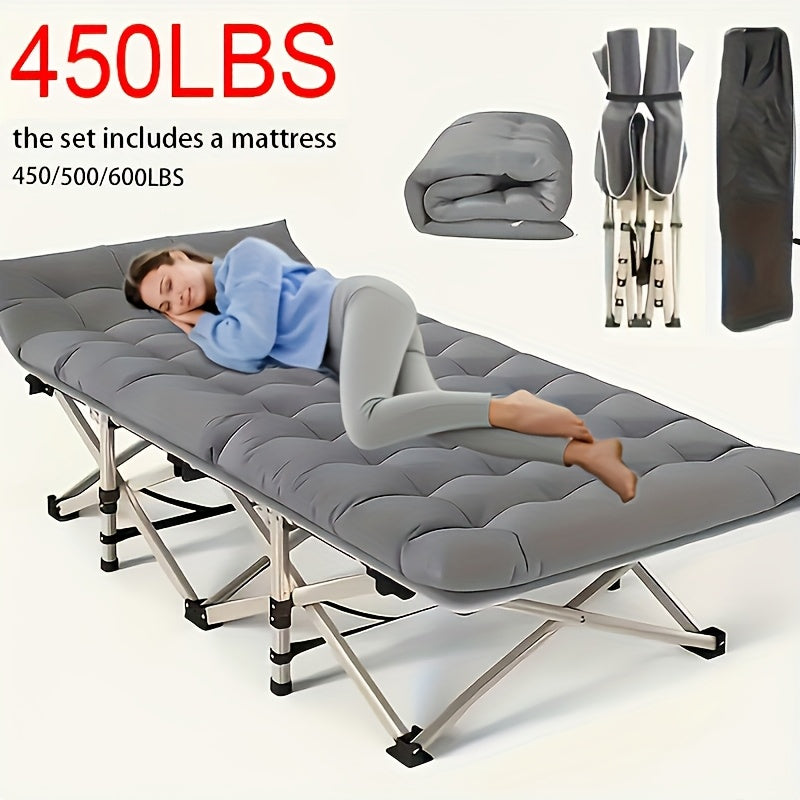 75 Inch Heavy Duty Camping Cot – Extra Large Folding Bed with Optional Flip Mattress & Carry Bag, 450/500/600 lbs Capacity, Portable Foldable Guest Bed for Adults Outdoor Camping