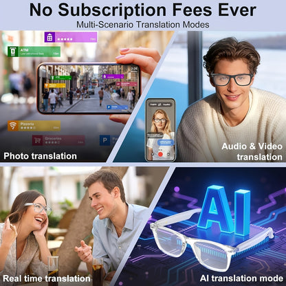 AI Smart Glasses with Camera or Audio – Real-Time Translation 110+ Languages, HD Video Recording, AI Voice Control, HiFi Music & Calling, Photochromic Lenses, Sports Skiing Outdoor Wearable Tech