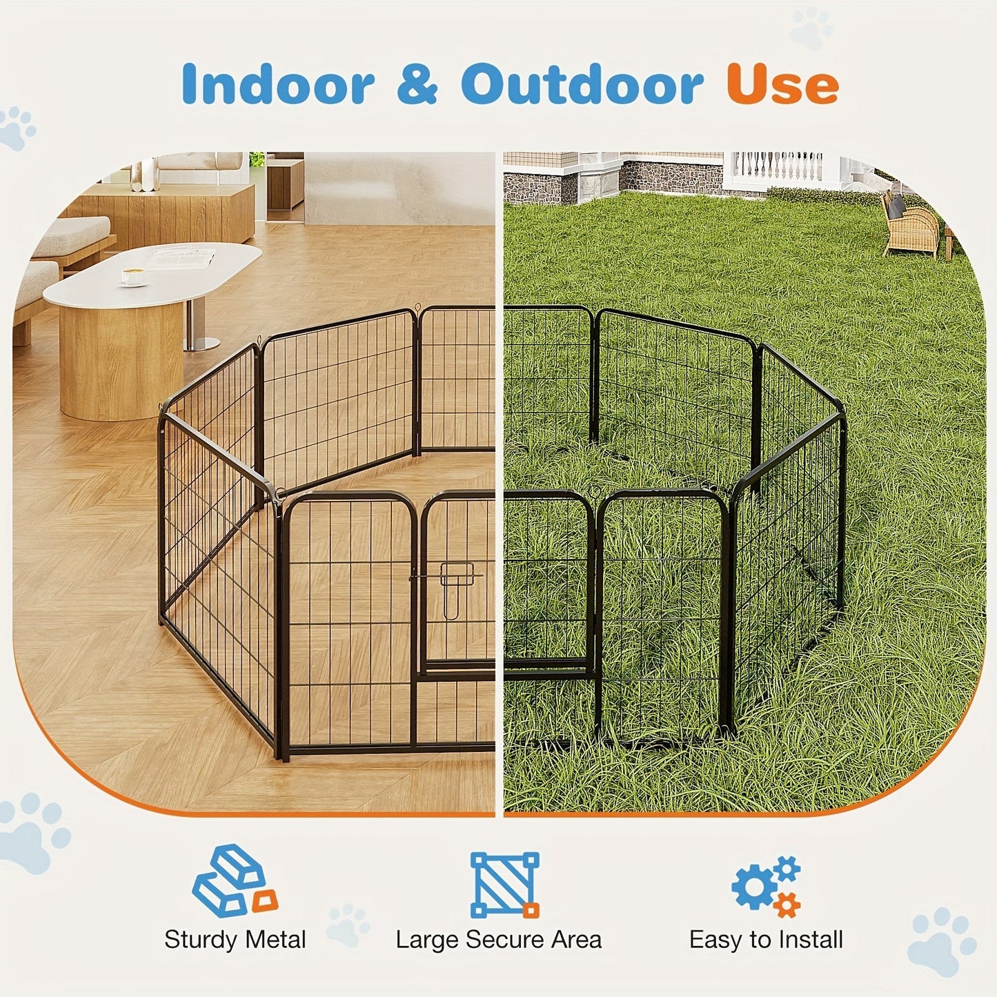 Dog Playpen 8 or 16 Panel DIY Metal Kennel with Door for Large Medium Small Dogs – 24 32 40 Inch Indoor Outdoor Puppy Pen Easy to Assemble & Move