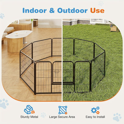 Dog Playpen 8 or 16 Panel DIY Metal Kennel with Door for Large Medium Small Dogs – 24 32 40 Inch Indoor Outdoor Puppy Pen Easy to Assemble & Move