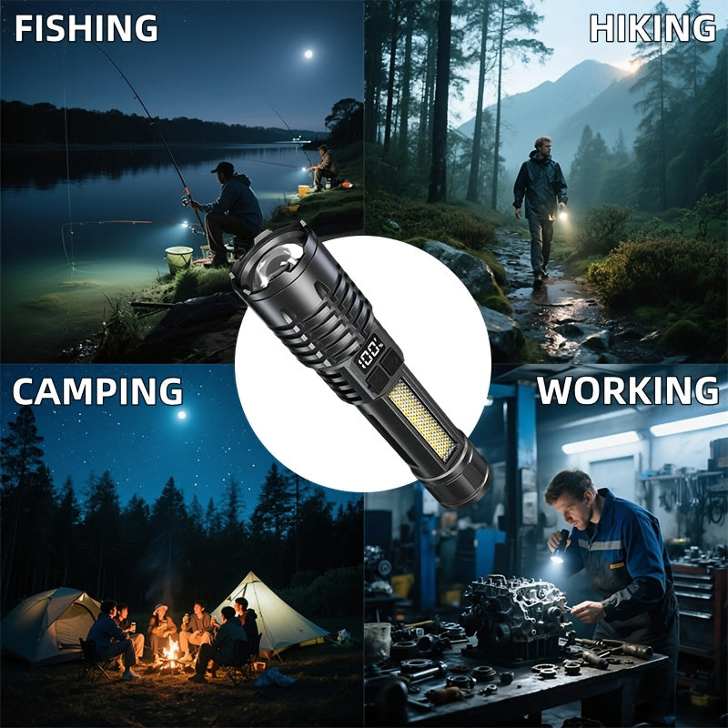 2 Pack Rechargeable LED Tactical Flashlight with Telescopic Zoom, COB Side Light & 5 Modes, High Power Handheld Flashlight USB-C for Camping Hiking Biking Emergency – Best Gift for Him