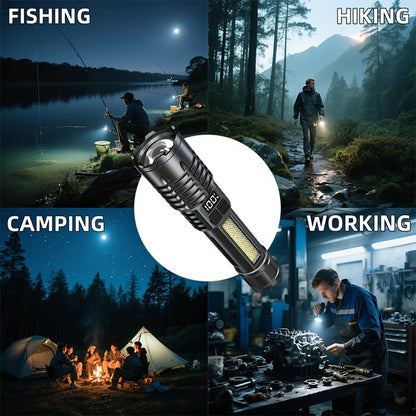 2 Pack Rechargeable LED Tactical Flashlight with Telescopic Zoom, COB Side Light & 5 Modes, High Power Handheld Flashlight USB-C for Camping Hiking Biking Emergency – Best Gift for Him