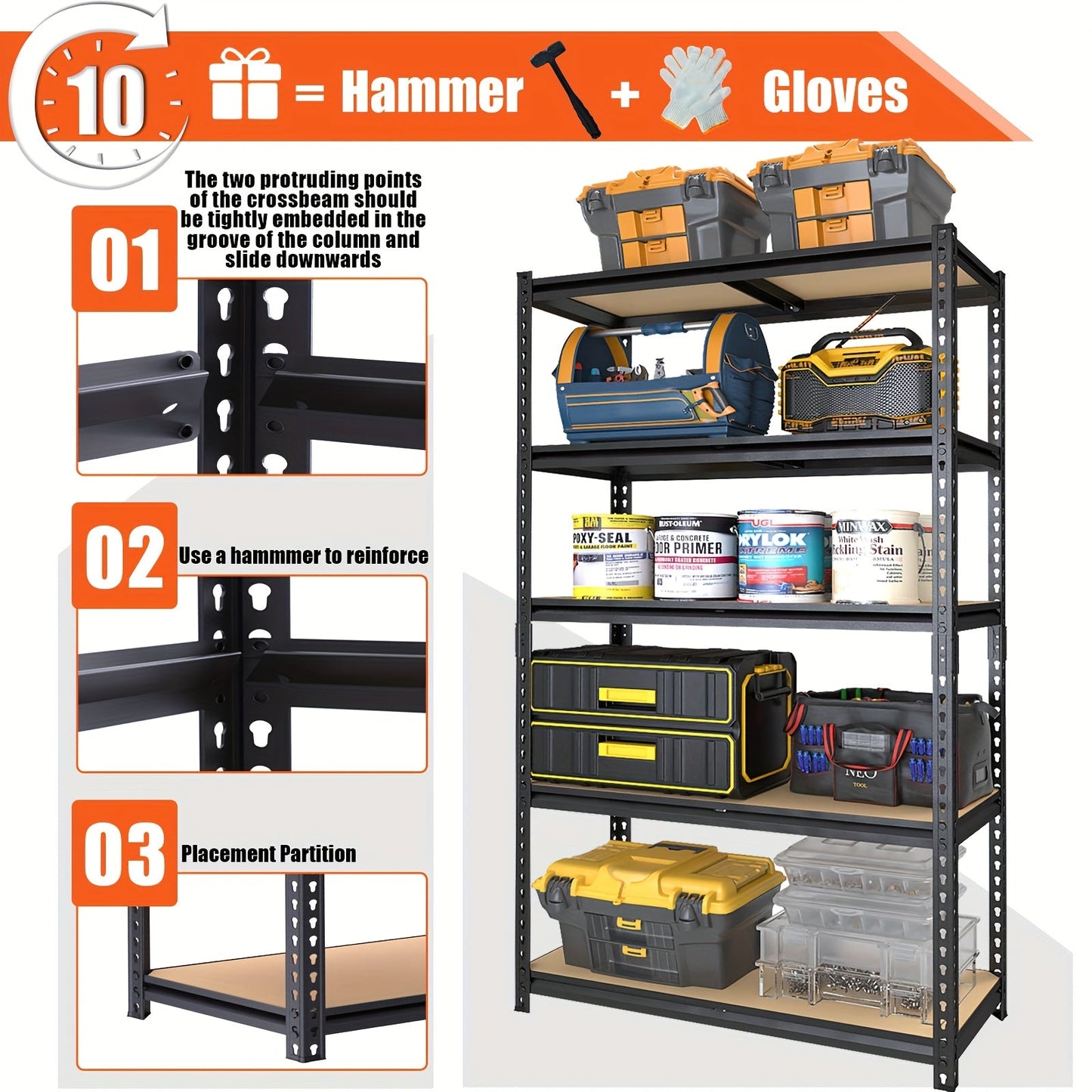Heavy Duty 5-Tier Metal Shelving Unit 2000 LBS 60"H Adjustable Steel Rack – Garage Storage Shelves for Basement, Pantry, Closet & Utility Room, Local US Warehouse