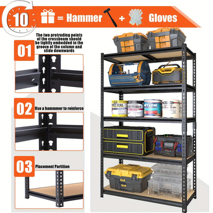 Heavy Duty 5-Tier Metal Shelving Unit 2000 LBS 60"H Adjustable Steel Rack – Garage Storage Shelves for Basement, Pantry, Closet & Utility Room, Local US Warehouse