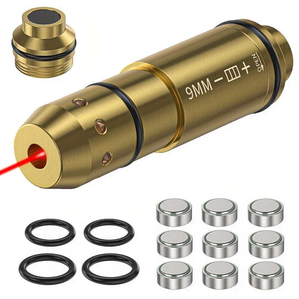 Dry Fire Laser Training Cartridge Multi-Caliber – 9mm / 45ACP / .223Rem Laser Bullet for Dry Fire Training System & Bore Sighter, Durable Copper, Class IIIA 650nm, 9 Batteries Included – Shooting Gift for Men