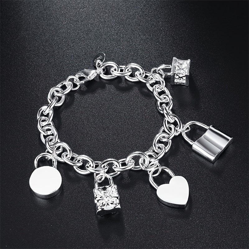 925 Sterling Silver Korean Style Pendant Bracelet for Women – Trendy Chain Link Design, Hypoallergenic, 20cm / 7.87in, Stylish Daily Wear & Festival Gift for Any Occasion