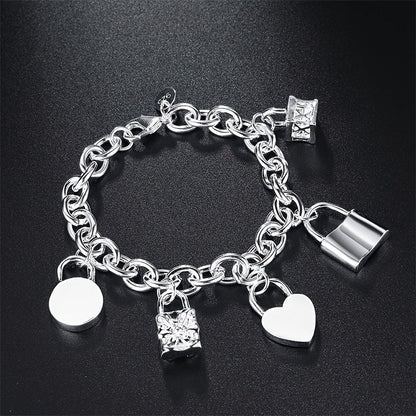 925 Sterling Silver Korean Style Pendant Bracelet for Women – Trendy Chain Link Design, Hypoallergenic, 20cm / 7.87in, Stylish Daily Wear & Festival Gift for Any Occasion