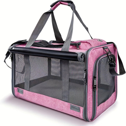 Airline Approved Pet Carrier Soft Sided – Breathable Collapsible Travel Bag for Cats & Small Dogs with Accessories Bundle Collar Bowls or Pet Glove 10 Colors Pink Blue Black Gray Navy Green Orange