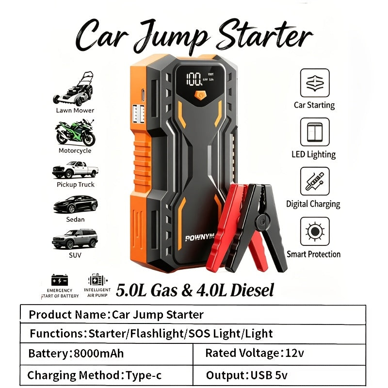 Car Jump Starter 10000A 7-in-1 with 150PSI Air Pump – Portable Battery Booster for Gas & Diesel Engines, High-Pressure Pump, Vehicle Emergency Kit, Power Bank