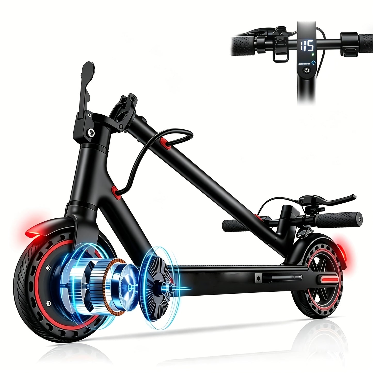 Foldable Electric Scooter for Adults 350W Motor 21-Mile Range App-Enabled 8.5 Inch Tires 3-Speed Modes LED Display Rear Brake Portable Urban Commuter E-Scooter Black