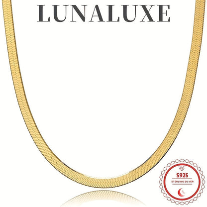 8mm Wide Herringbone Chain Necklace 24K Gold Plated 925 Sterling Silver Bold Flat Snake Chain for Women Men 18-24 Inch Italian Design Statement Jewelry