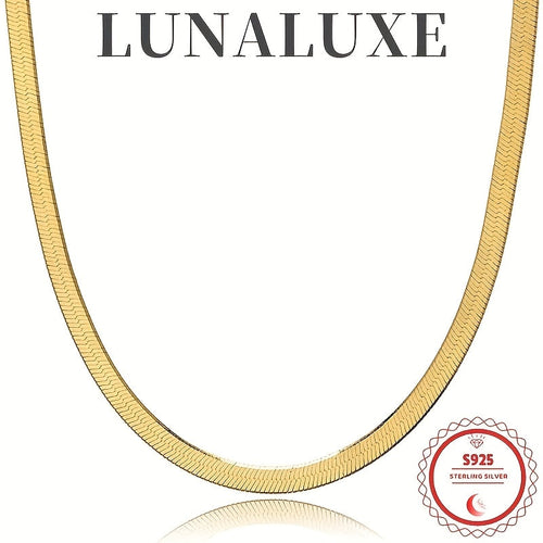 8mm Wide Herringbone Chain Necklace 24K Gold Plated 925 Sterling Silver Bold Flat Snake Chain for Women Men 18-24 Inch Italian Design Statement Jewelry