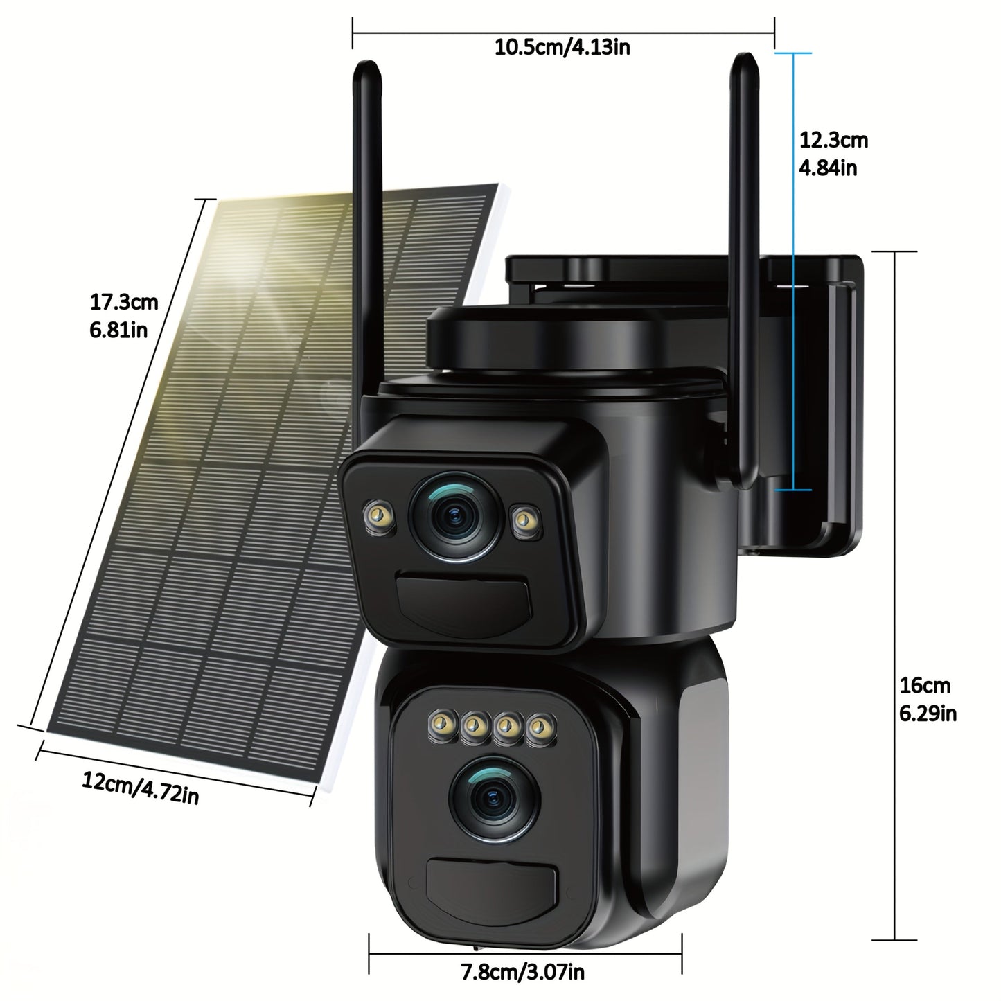 2K Solar Security Camera Outdoor WiFi 10x Zoom 360° Pan Tilt IP66 Waterproof CCTV with Spotlight Alarm Color Night Vision Motion Detection Two-Way Audio