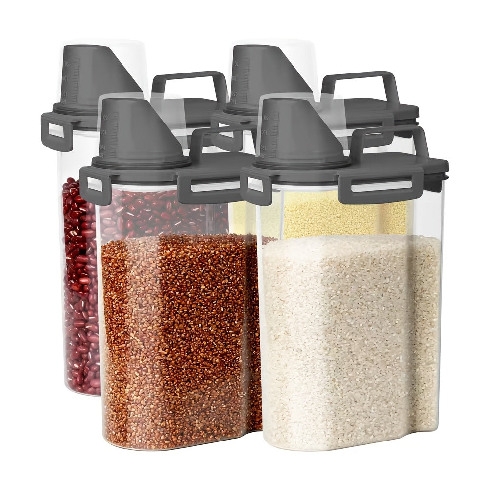 Rice Storage Container 4 Pack 5 Pound Airtight Dry Grain Dispenser with Flip-Top Seal & Pouring Port - Thickened Transparent Plastic Kitchen Food Storage Box for Flour, Cereal, Snacks, Beans