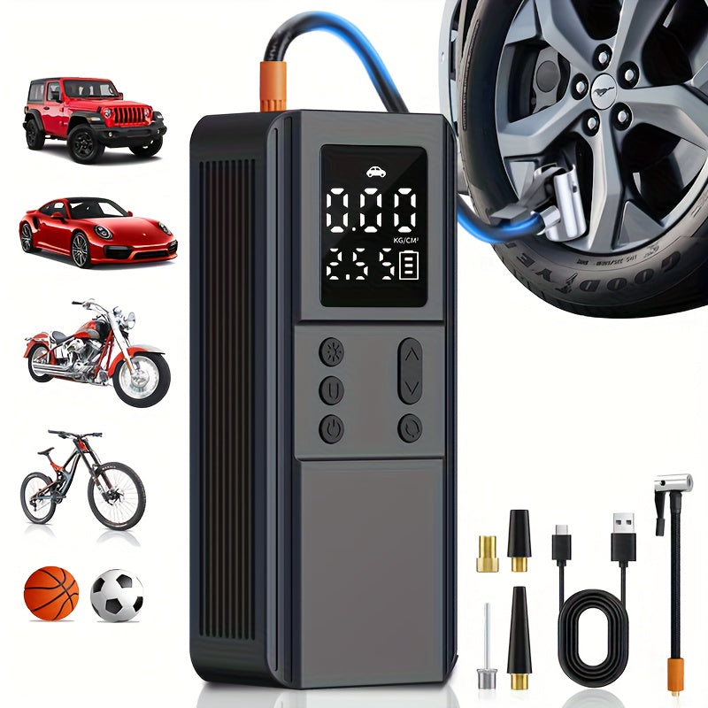 Portable Tire Inflator Air Compressor Pump for Car Tires, Bicycle, Motorcycle & Balls, Digital Pressure Gauge, Auto Shut-Off, USB & Cigarette Lighter Versions Available