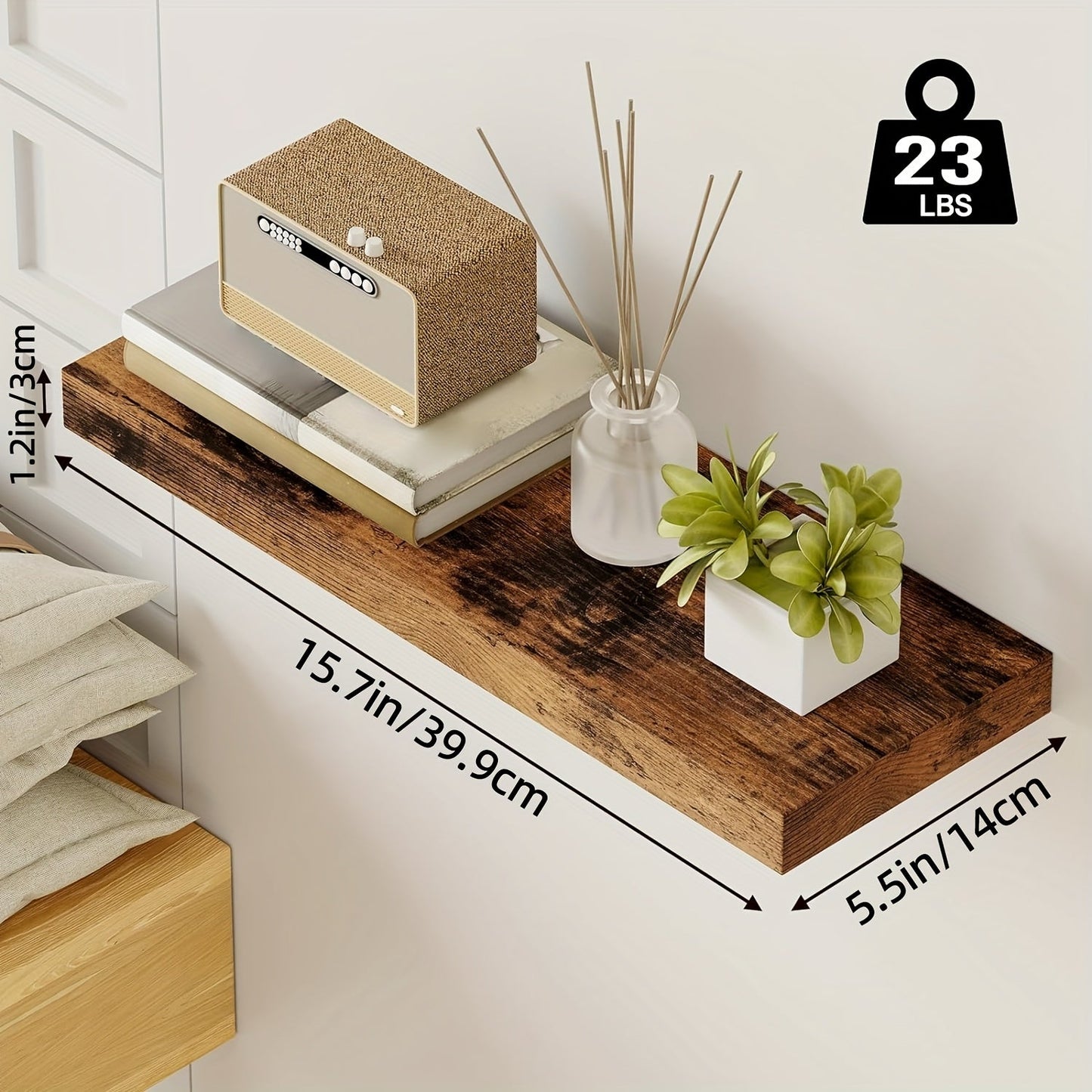 Floating Wall Shelves Wood 2/4/6 Pack 15.7 19.7 22 Inch Wall Mounted Shelves for Living Room Kitchen Bathroom Bedroom Holds 30 lbs Walnut Brown White Black Gray Home Decor Storage