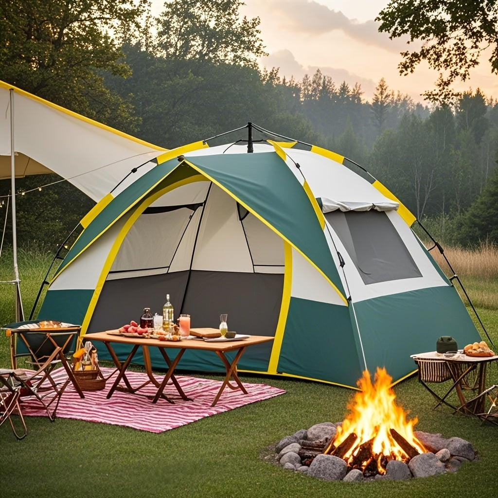 Automatic Instant Pop-Up Camping Tent 1-3 or 3-4 Person – Full Season Windproof Lightweight Tent with Double Doors & Mesh Windows for Camping Hiking Hunting Travel & Outdoor Shelter