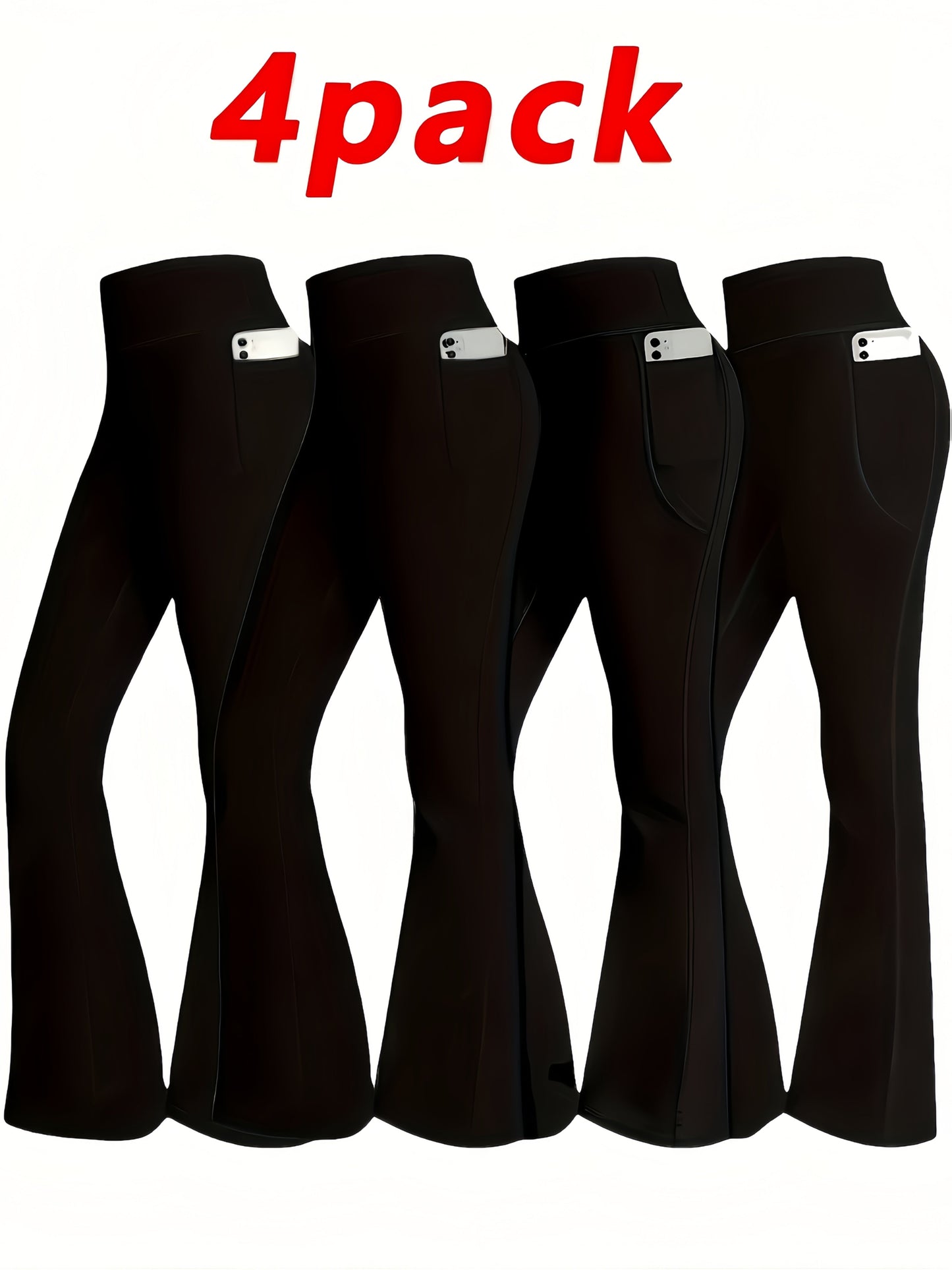 Women's 4-Piece High Waist Bell Bottom Flare Pants Set – Front Slit Casual Summer & Spring Outfit, Figure-Flattering Lounge Wear, Black & Mixed Colors, Sizes S-XXL