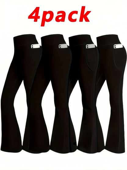 Women's 4-Piece High Waist Bell Bottom Flare Pants Set – Front Slit Casual Summer & Spring Outfit, Figure-Flattering Lounge Wear, Black & Mixed Colors, Sizes S-XXL