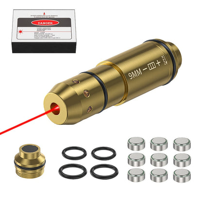 Dry Fire Laser Training Cartridge Multi-Caliber – 9mm / 45ACP / .223Rem Laser Bullet for Dry Fire Training System & Bore Sighter, Durable Copper, Class IIIA 650nm, 9 Batteries Included – Shooting Gift for Men