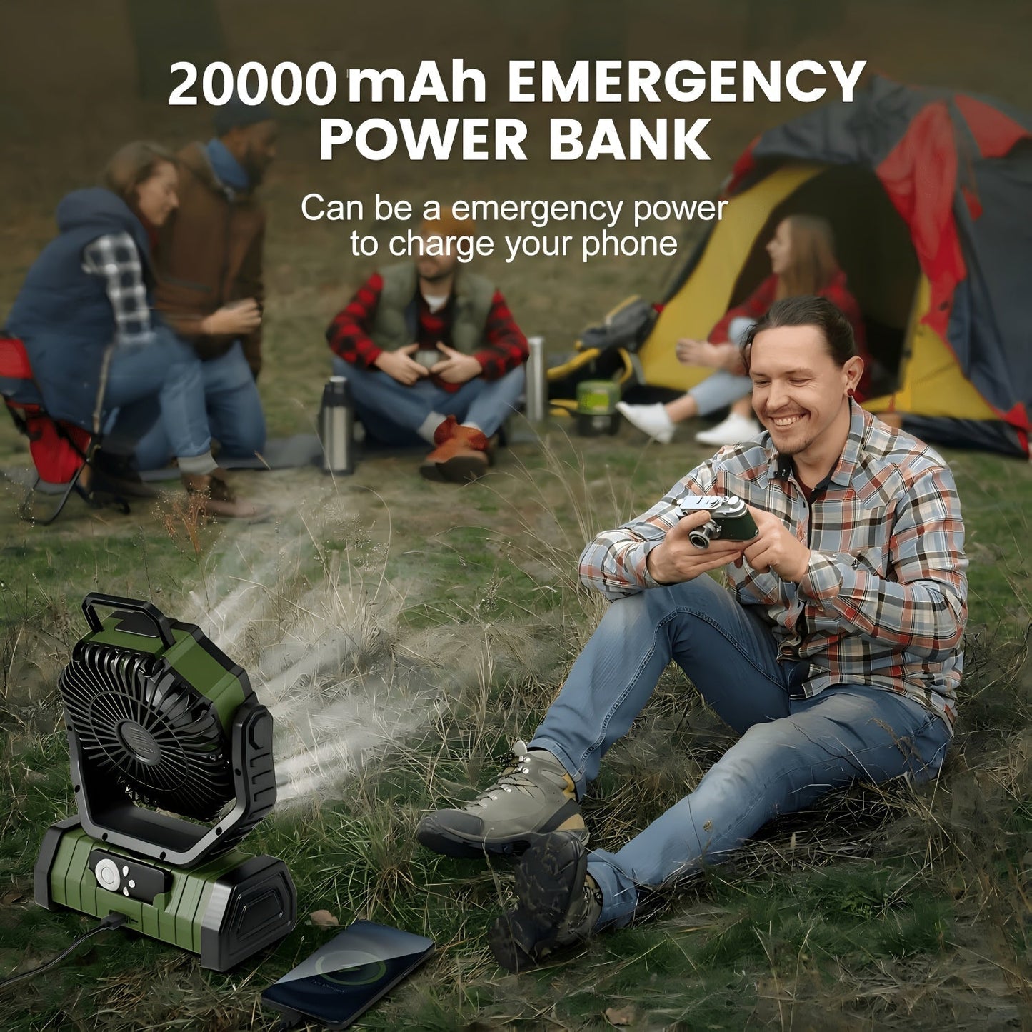 Battery Powered Camping Fan 20000mAh 59H Runtime – Rechargeable Portable Oscillating Fan with Remote, 4 Speeds, LED Light & Hook for Tent Outdoor Patio Garage Hurricane Power Outage