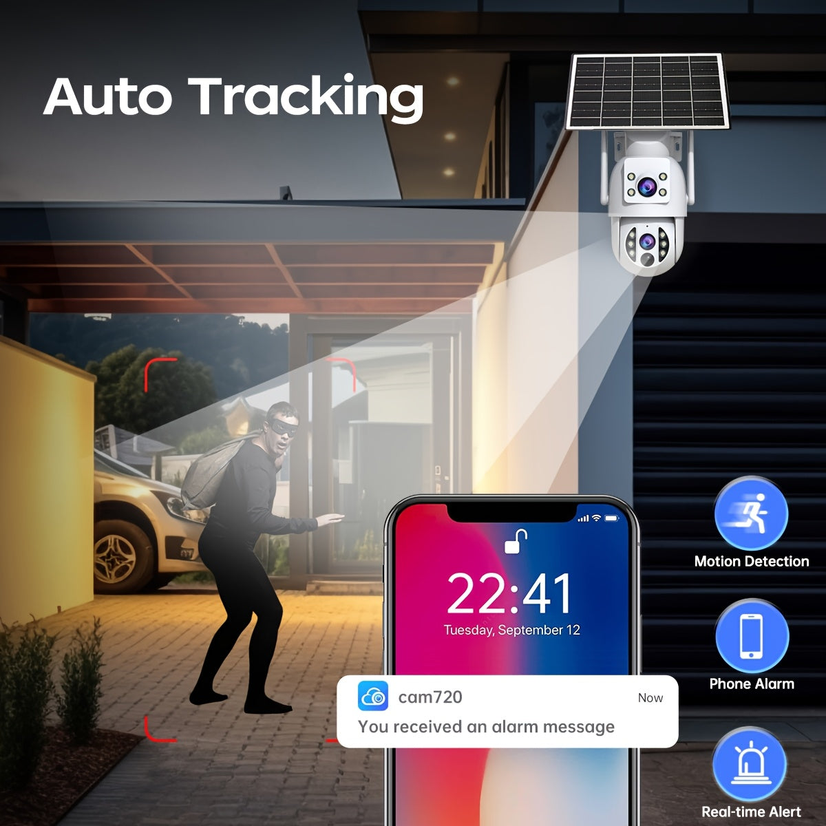 Solar Security Camera Outdoor 360° PTZ 1296P HD Dual Lens Color Night Vision Two-Way Audio Motion Detection WiFi SD Card – Wire-Free Rechargeable JOOAN RS3