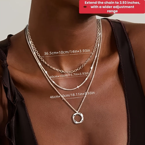 925 Sterling Silver Multi-Layer Necklace with Round Pendant – Trendy Stacking Design for Women & Girls, Elegant Layered Jewelry for Party, Vacation & Gift