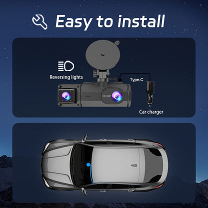 Dash Cam Front and Rear 1080P HD Dual Camera with Night Vision, 170° Wide Angle, ADAS, G-Sensor, Loop Recording, 24Hr Parking Mode, 2" IPS Screen