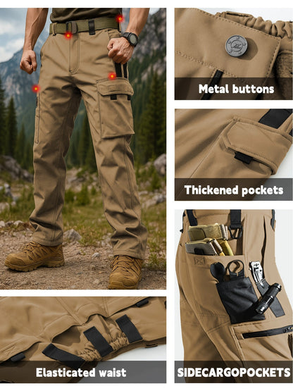 Men's Tactical Winter Pants Heavy-Duty Thickened Insulated Work Pants, 300g/m² 100% Polyester MOLLE System Multi-Pocket Baggy Snow Pants for Hiking Hunting Construction Outdoor