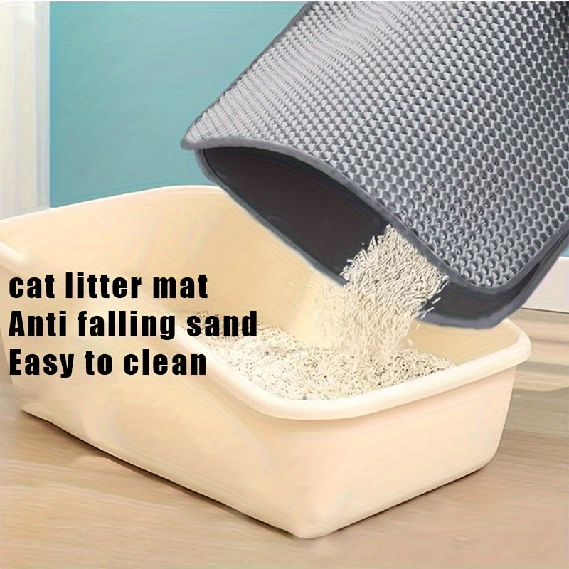 Honeycomb Double-Layer Cat Litter Mat 24x36 Inch – Urine-Proof Waterproof Scatter Trapping Washable Litter Box Mat for Indoor Cats, Reduces Mess & Easy to Clean, Black Dark Gray Light Gray
