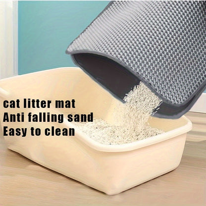Honeycomb Double-Layer Cat Litter Mat 24x36 Inch – Urine-Proof Waterproof Scatter Trapping Washable Litter Box Mat for Indoor Cats, Reduces Mess & Easy to Clean, Black Dark Gray Light Gray
