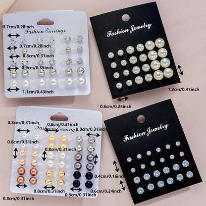 114pcs Imitation Pearl & Rhinestone Earring Set for Women – Gold Stud, Drop & Dangle Styles, Stainless Steel Posts, Elegant Jewelry Collection for Everyday, Parties, Dates & Vacations