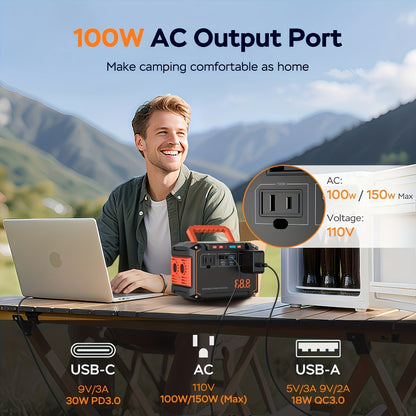 88.8Wh Portable Solar Generator Power Station with 30W Solar Panel – 24000mAh AC/DC/USB-C Backup Battery for Camping, Emergency, CPAP, Fans, Laptops & Outdoor Home Use – Solar Panel Optional