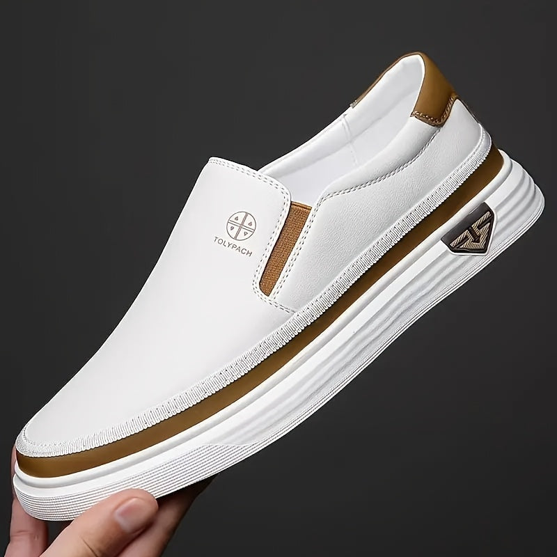 Slip-On Loafers for Men & Women – Non-Slip PVC Sole, Soft Synthetic Upper, Round Toe, White Brown Gold, Unisex Casual Comfort Shoes for Daily Wear, Vacation & Year-Round Use | Velora