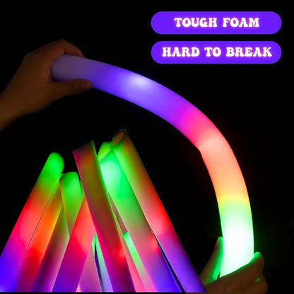 LED Foam Light Sticks Bulk Pack 28 48 or 100 Pieces – 3-Mode Color Changing Flashing Glow Sticks for Parties Weddings Concerts Birthdays Halloween Christmas Camping and Cheering Events