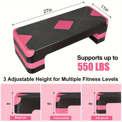 Adjustable Aerobic Step Platform – 3 Height Settings (4"/6"/8"), Non-Slip Workout Stepper for Home Gym Cardio Training, Step Aerobics Exercise Board (6 Colors)