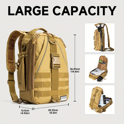 Fishing Backpack Tackle Sling Bag with Rod Holder – Waterproof Hiking Daypack Fly Fishing Bag for Men Women, Tackle Box Storage, Gift for Fisherman Dad