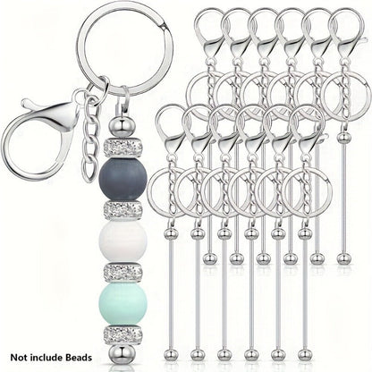 Stainless Steel Beadable Keychain Blanks DIY Kit – 12 & 24pcs Metal Keyring Pendants with Charms for Crafting, Christmas & Halloween Gifts, Gold, Silver & Rose Gold