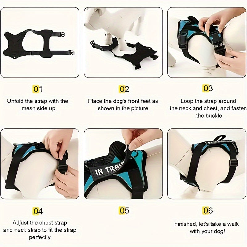 Service Dog Harness Vest with 5 ID Patches – Reflective Adjustable Oxford Vest with Breathable Mesh Lining, Service Dog ID System for Small Medium Large Dogs, Sizes XS-XL, Public & Mobility Aid