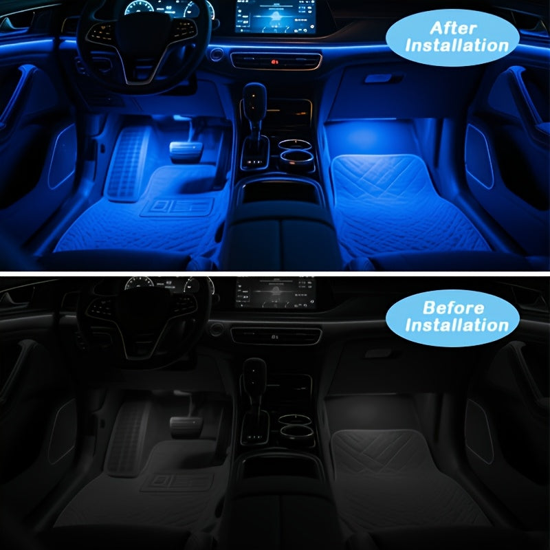 RGB Car LED Interior Light Kit 4-Piece Footwell Underglow Strip Lights, 16 Colors USB Powered with Remote, DIY Ambient Lighting for All Vehicles Cars Trucks SUVs