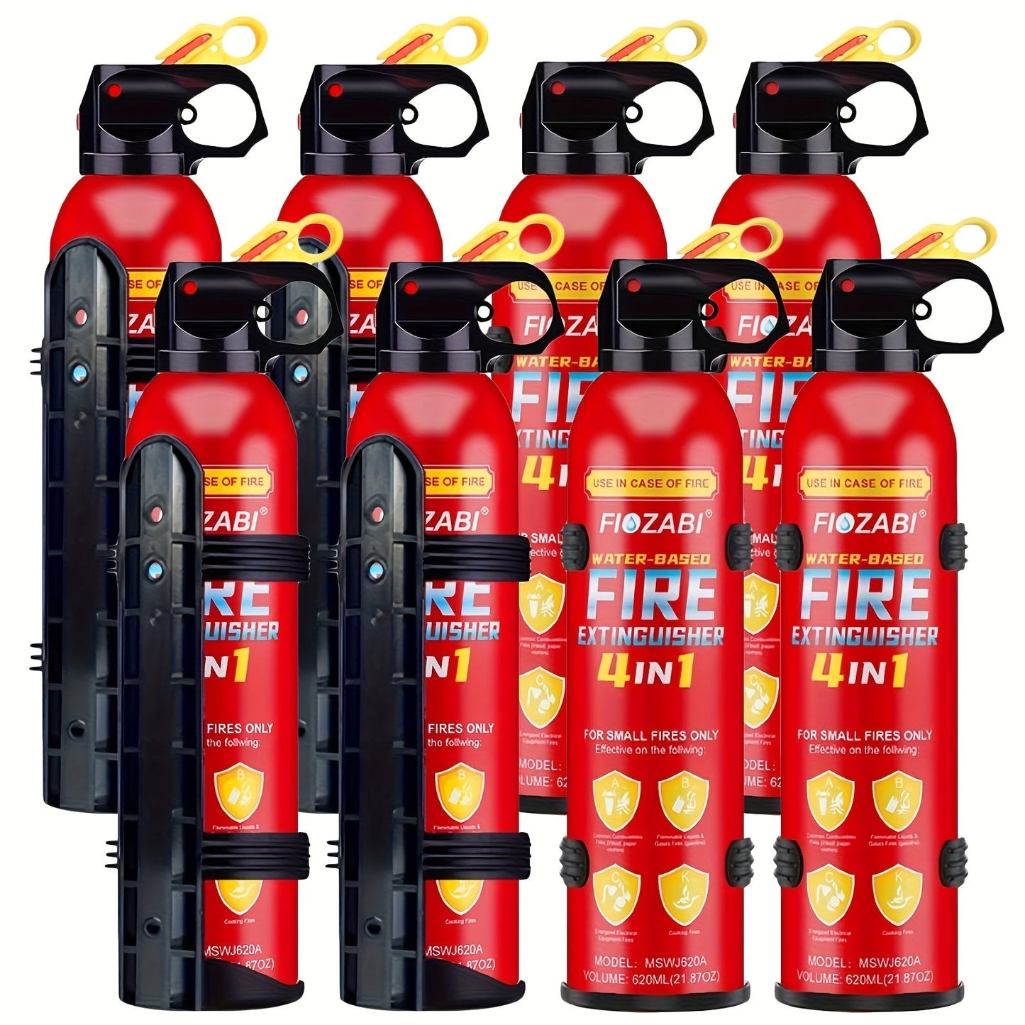 Portable Fire Extinguisher Spray 4-in-1 Water-Based with Bracket for Home Car Kitchen Garage – 0.5-A:21-B:C:5K Rated – 1, 8, or 24 Bottle Pack for Family & Vehicle Safety