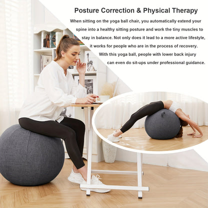 Exercise Ball Chair 65cm with Fabric Cover Anti-Burst Yoga Ball Seat for Home Office Desk Pilates Core Training Pregnancy Birthing Ball – Improves Posture & Relieves Back Pain, Grey & Black