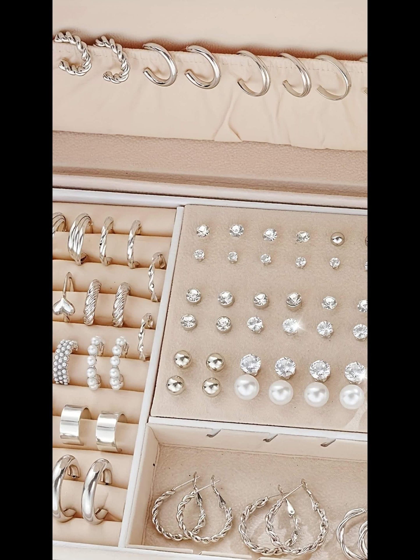 102-Piece Women's Earrings Set - Elegant Imitation Pearl Rhinestone Hoop Ear Cuffs Heart & Geometry Studs, Stainless Steel Hypoallergenic Fashion Jewelry for Daily Wear Parties Dates & Gifts
