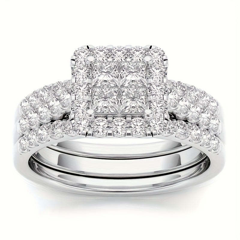 9 Piece Princess Cut Cubic Zirconia Bridal Wedding Ring Set for Women – Stackable Engagement Rings, Classic Jewelry Gift for Girlfriend & Wife