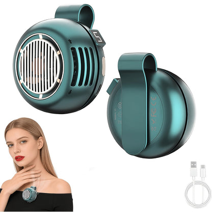 Mini Clip-On Bladeless Neck Fan USB Rechargeable 3-Speed 360° Airflow Portable Hands-Free Waist Hanging Cooling Fan for Hiking Camping Travel Golf Sports Outdoor