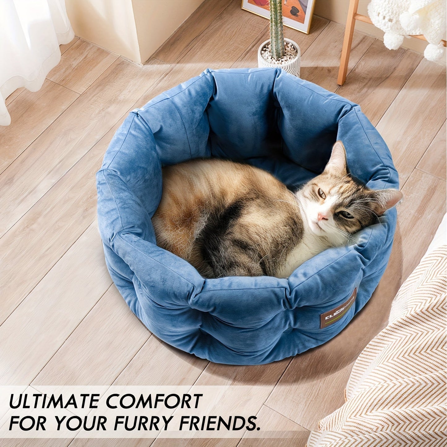 Round Velvet Cat Bed with Extra High Sides – Deep Nest Design, Machine Washable, Non-Slip Bottom, 20"x20"x8", for Indoor Cats & Small Pets Up to 15 lbs